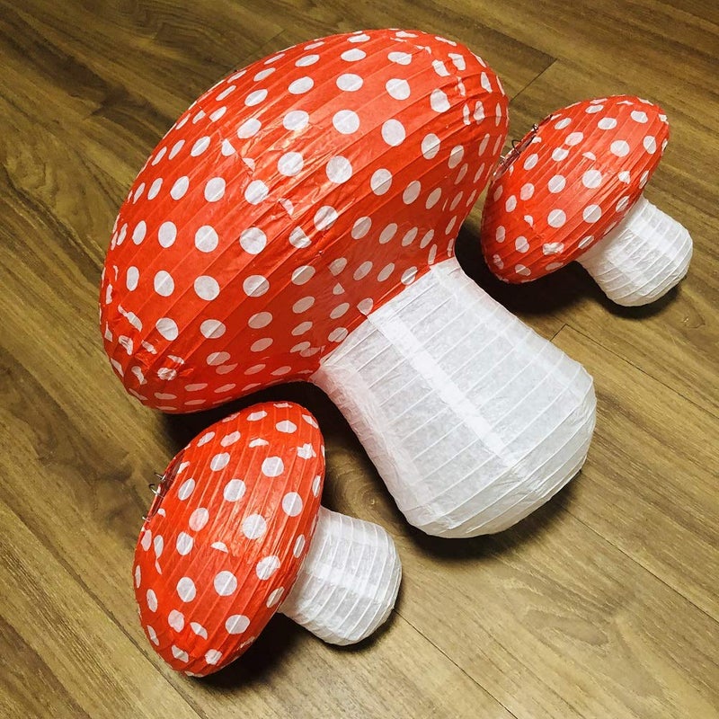 Lotus Mann 3Pcs Large Mushroom Paper Lanterns for Jungle Wonderland Themed Birthday Party Decor 3D Mushroom Ornament for Baby Shower Wedding - Image 5